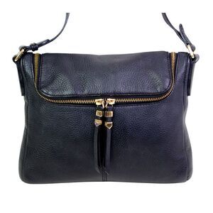 Vince Camuto PEBBLED BLACK REAL LEATHER ZIPPER SHOULDER BAG X-BODY HANDBAG PURSE